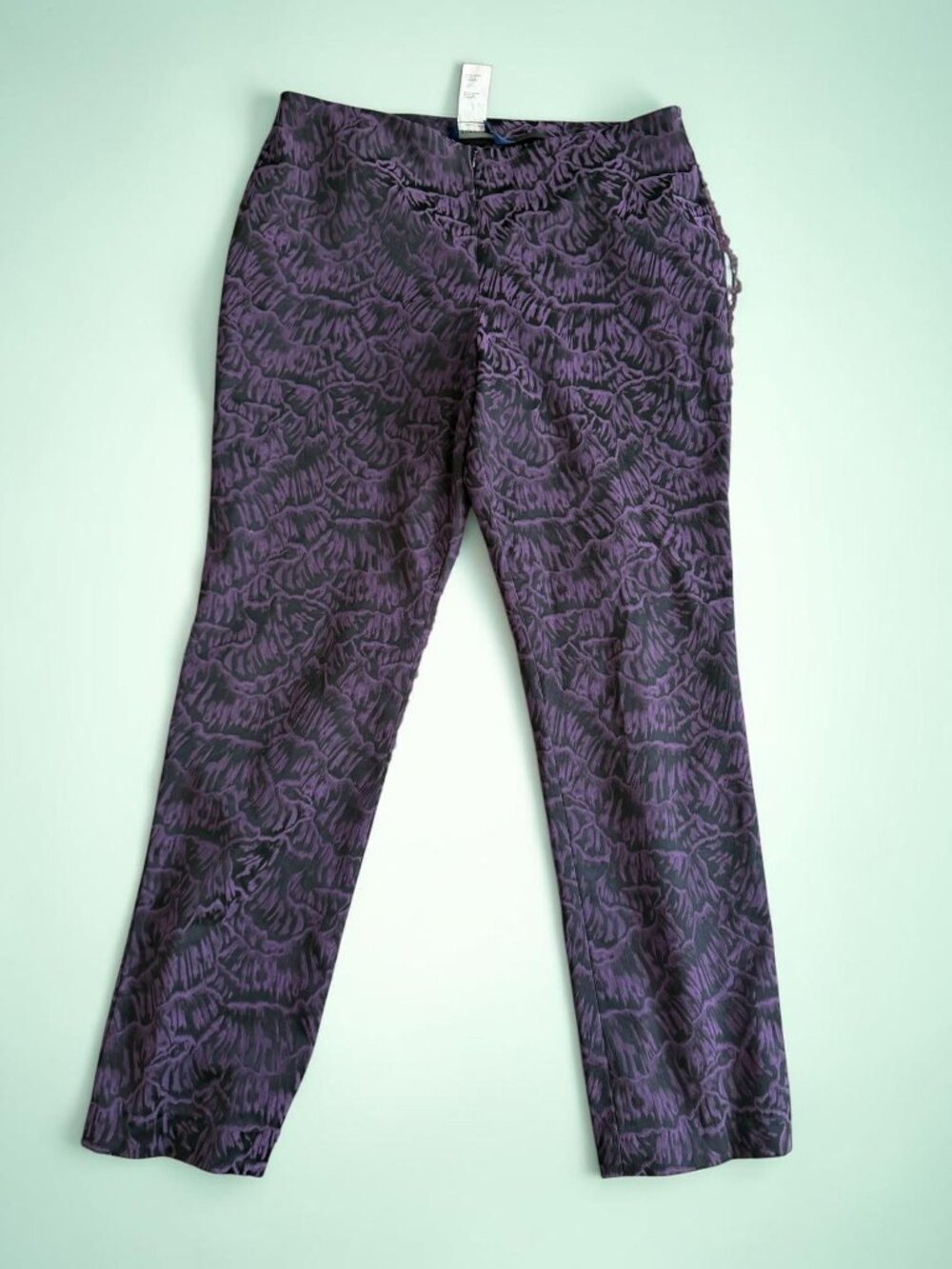 DONCASTER Purple Black Patterned Zip Front Pants Size 14